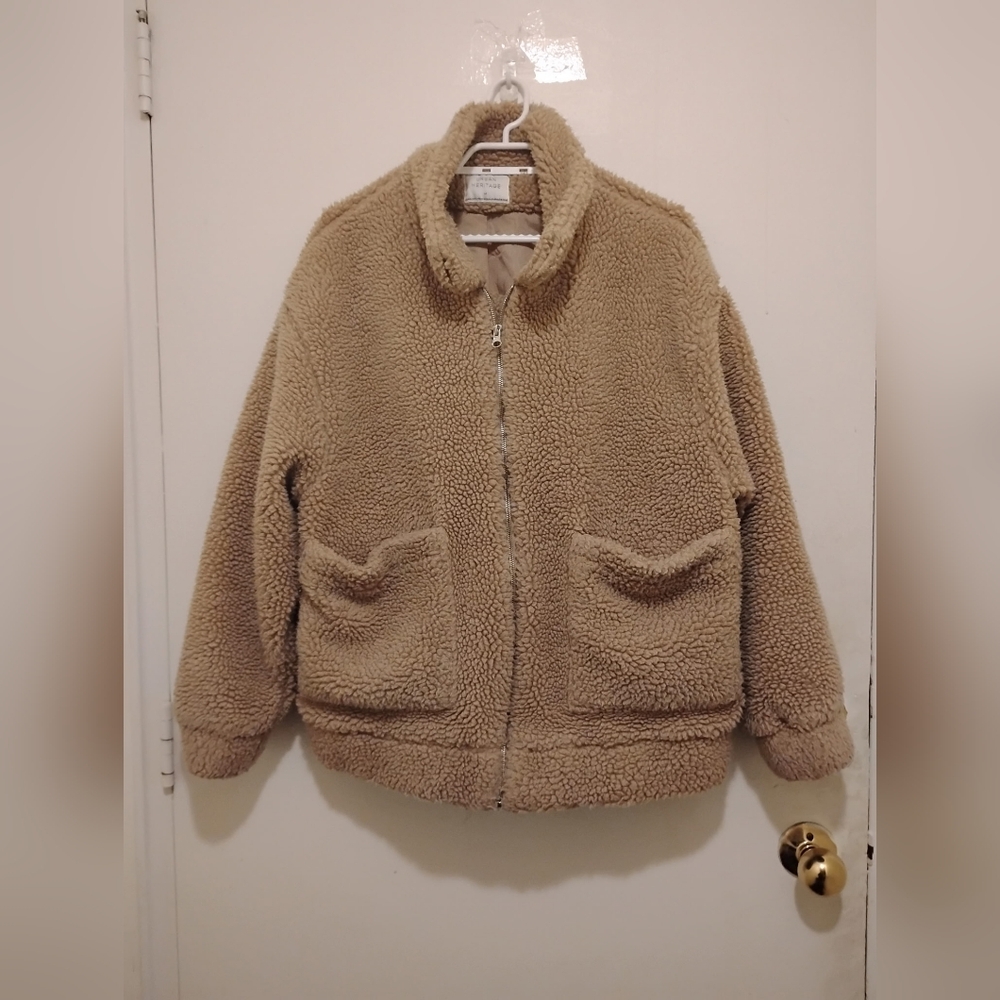 Urban Heritage Oversized Sherpa Teddy Jacket Cozy Fleece Zip Coat Size M